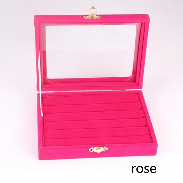 rose Коробочка для драгоценностей кольца, шкатулки/Серьги Для Хранения Подарочная коробка DIY ремесло витрина пакет стойки замша стеклянная крышка прозрачный Wh - Цвет: rose