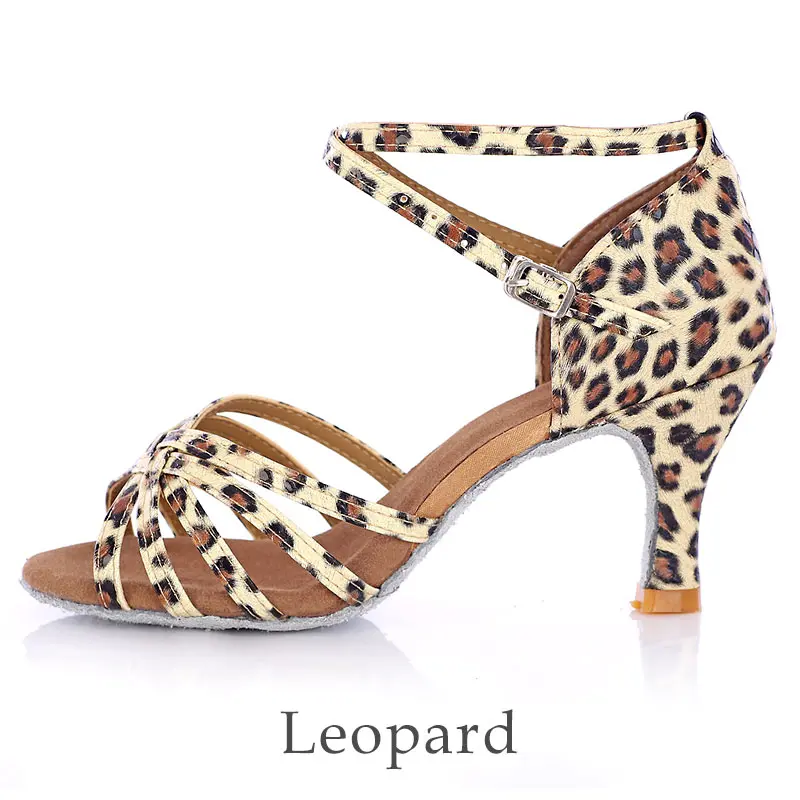 Leopard 7cm heel Профессиональная женская обувь для латинских танцев; сандалии для танго, сальсы; обувь для танцев/тренировок для девочек/женщин; Обувь для бальных танцев на каблуке 7 см - Цвет: Leopard 7cm heel