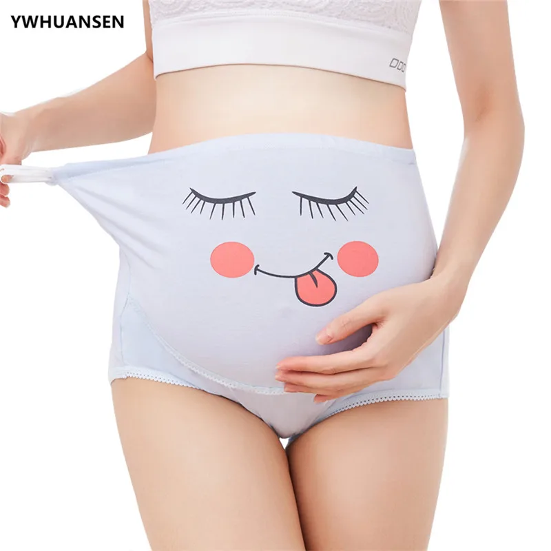 

YWHUANSEN High Waist Womens Cotton Underpants Belly Support Pregnant Underwear Adjustable Panties Intimates Cartoon Face Pattern