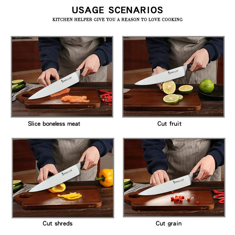Sowoll 3pcs Chef Knife Set Stainless Steel 7cr17 Sharp Blade Bend Handle Color Wood 7'' Santoku 5'' Utility Knife Cooking Tools