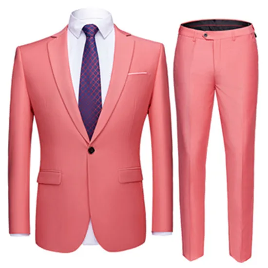 2 pieces set pink Модные мужские деловые повседневные бутиковые комплекты из 3 предметов/мужской однотонный Блейзер Куртка пальто жилет брюки жилет - Цвет: 2 pieces set pink
