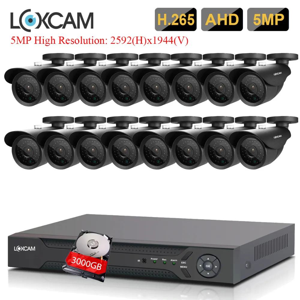 LOXCAM H.265+ 5MP Ultra HD 16CH 5MP DVR комплект CCTV система безопасности Открытый 5MP EXIR камера ночного видения комплект видеонаблюдения P2P