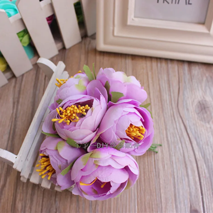 Light purple 6 шт./лот 4,5 см Моделирование искусственных цветов маленькая шелковая ткань розы чайные пакетики ручной работы свадебные украшения - Цвет: Light purple
