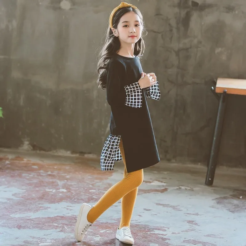 flare sleeved teen girls dresses 2019 black big kids princess dress o neck long sleeve tops autumn winter spring casual clothes | Детская