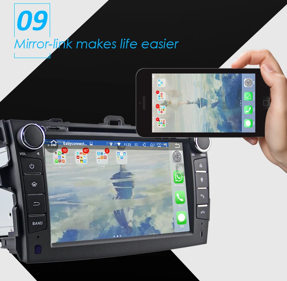 Eunavi 2 din tda7851 Android 9 автомобильный dvd для Toyota Corolla 2007 2008 2009 2010 2011 ips сенсорный экран gps navi Радио 4 Гб 64 Гб DSP