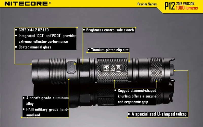 Версия точные серии Nitecore P12 портативный тактический фонарик 1000 люмен CREE XM-L2 U2 светодиодный