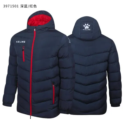 KELME Мужская Детская футбольная тренировочная куртка с капюшоном, зимнее теплое пальто, тренировочная спортивная куртка для бега K15P010 - Цвет: Red(Back no logo)