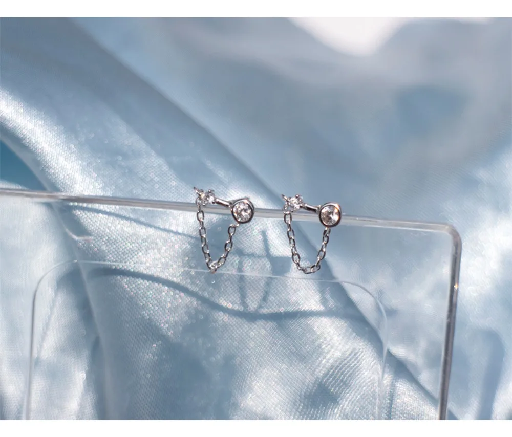 Серьги из стерлингового серебра S925, модные серьги-гвоздики с цирконием, прямые серьги-гвоздики, цепочка для ушей, трендовая индивидуальность для девушек, серебряные серьги, ювелирные изделия