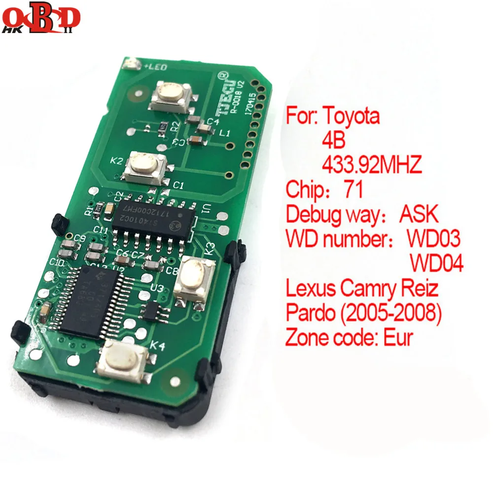Hkobdii 271451-0140 4 кнопки смарт Удаленная панель 433,92 МГц для Toyota 2005-2008(EUR) Lexus Camry Reiz WD03 WD04 чип 71