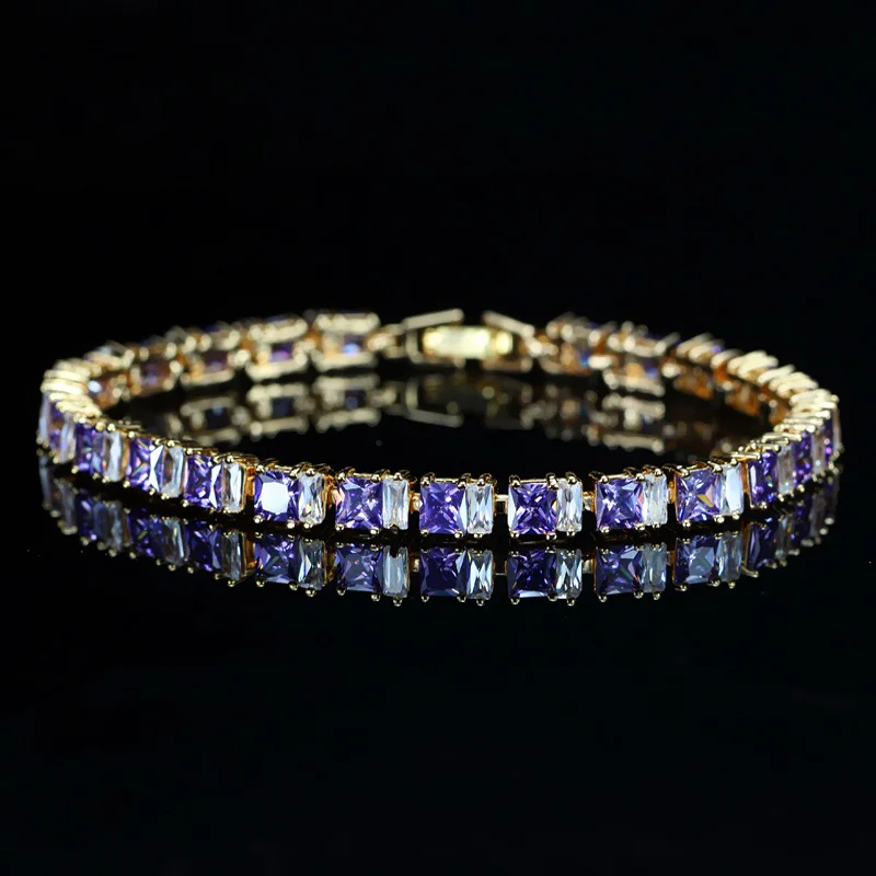 purple CWWZircons стильный квадратной огранки сверкающий кубический цирконий желтое золото цвет CZ женский теннисный браслет с расширением CB192 - Окраска металла: purple