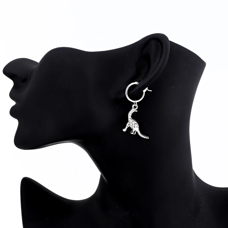 Dayoff Vintage Dinosaur Skeleton Skull Leopard Hoop Earrings Men Jewelry Cute Animal Sword Pendant Circle Earring Gift E290