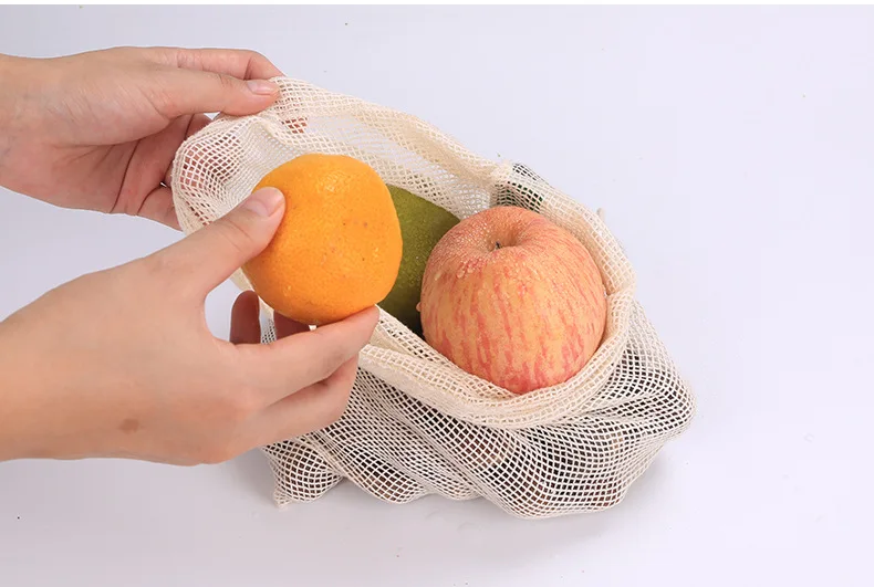 Многоразовые хлопковые мешки для овощей, домашние кухонные мешки для хранения фруктов и овощей, сетчатые мешки с кулиской, машинная стирка