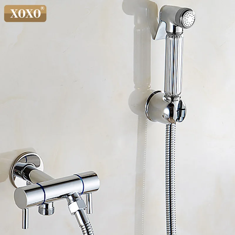 XOXO Bidet Faucets Wall Brass Cold Water Toilet Corner Valve Handheld Hygienic Shower Head Wash Car Pet Sprayer Airbrush Tap - Цвет: chrome