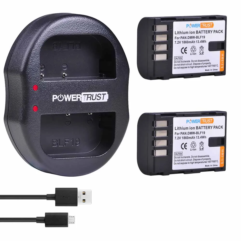 2Battery Set PowerTrust DMW-BLF19 DMW-BLF19E BLF19E BLF19 DMW-BLF19PP Батарея и Зарядное устройство для цифрового фотоаппарата Panasonic Lumix GH3 GH4 GH5 G9 GH4K батареи - Цвет: 2Battery Set