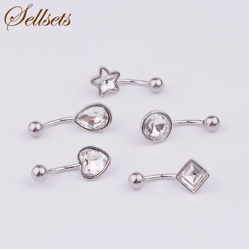 Sellsets Украшения для тела 12 шт./лот Новая мода Дизайн Нержавеющая сталь пирсинг пупка Кристалл кольцо пупка