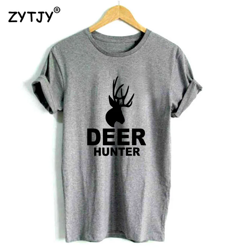 Охотник На Оленей Печать Для женщин футболка хлопковая забавная для Леди Топ