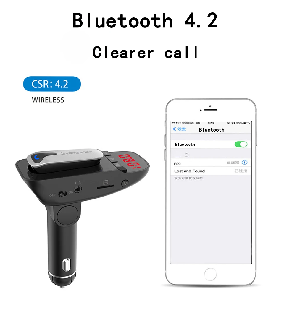 Съемная Bluetooth гарнитура, беспроводной fm-передатчик, Bluetooth автомобильный комплект, Handsfree MP3 плеер, двойное USB быстрое зарядное устройство, Радио адаптер