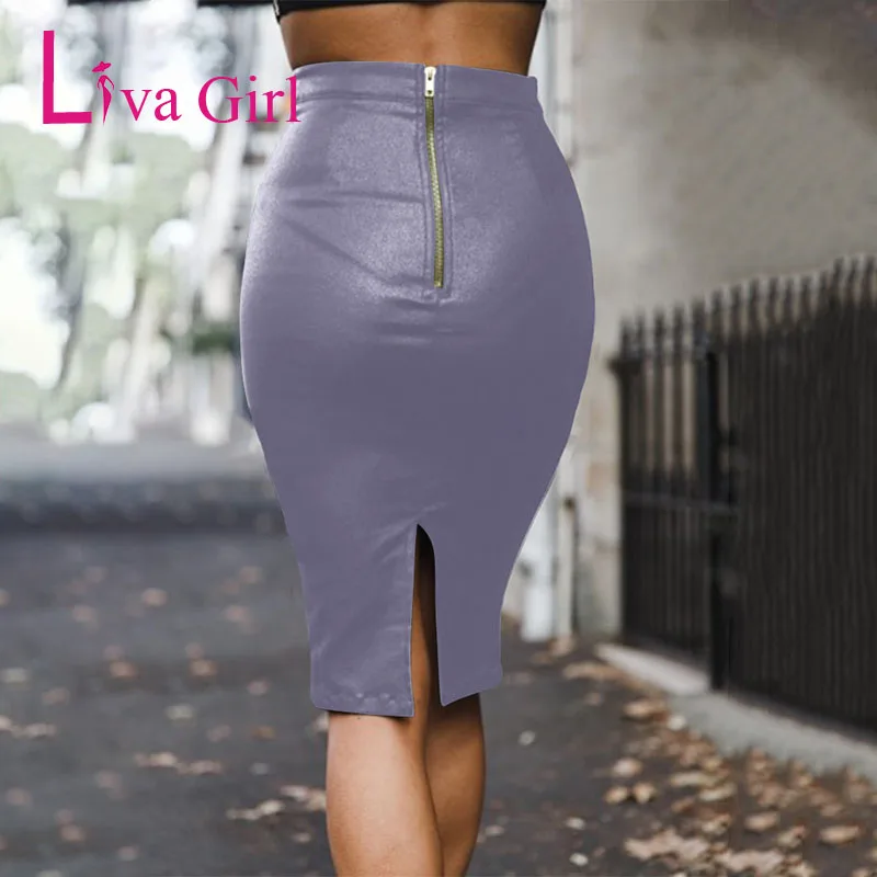 Модная женская кожаная юбка Liva Girl 2019 черные сексуальные простые Облегающие юбки