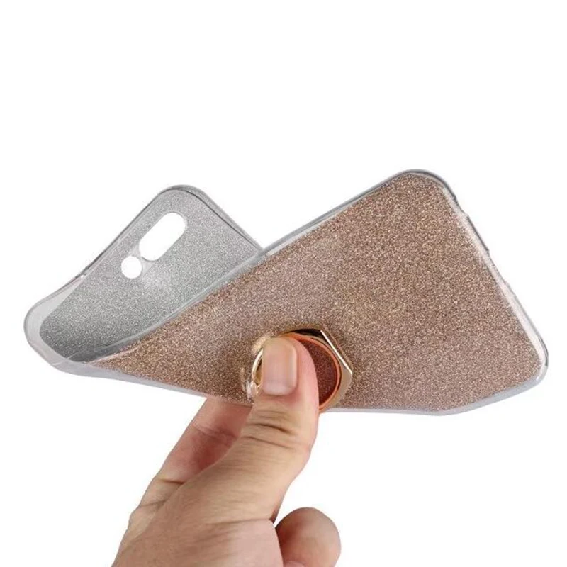 Cover Phone Case For Asus Zenfone 4 ZE554KL 5.5&quot Soft TPU Silicone Transparent Shell Flash Glitter Powder Metal Ring Kickstand |