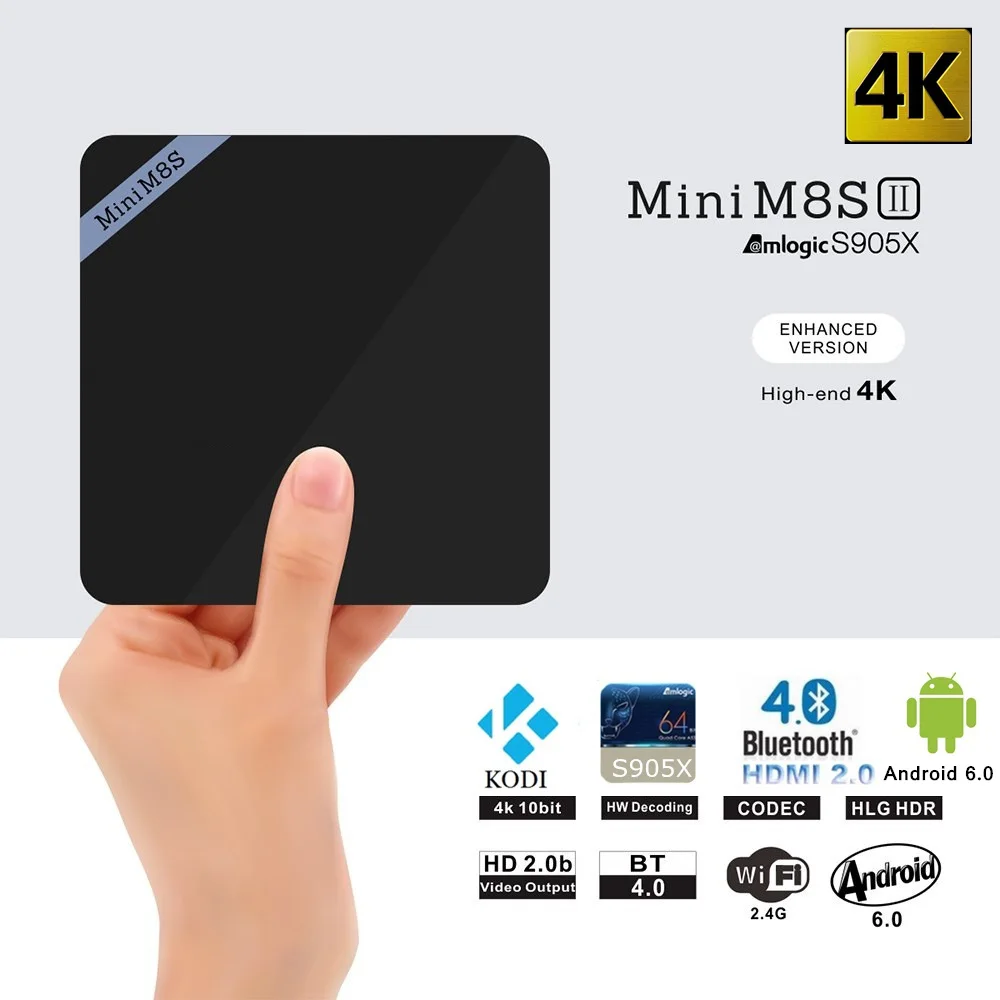 Мини M8S II Smart Box TV 4 К S905X Amlogic Quad Core Android 6.0 2.4 ГГц WiFi BT 4.0 Media Player 1/2 ГБ RAM 8 Set top Box| |