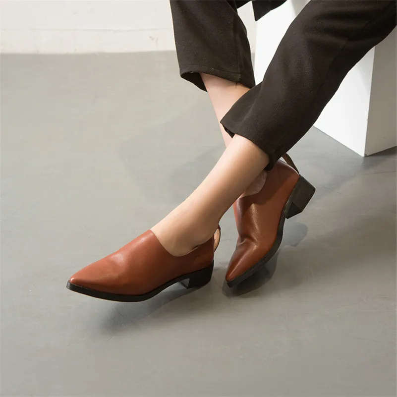 

CONASCO New Arrival Women Pumps Genuine Leather Thick Heels Retro High Quality Office Pointed Toe Concise Casual Shoes Woman
