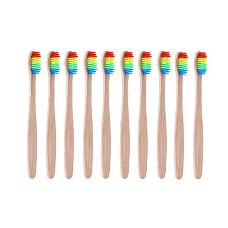 

10PCS Environmentally Wood Rainbow Toothbrush Bamboo ToothBrush Bamboo Fibre Wooden Handle Tooth brush Whitening Rainbow