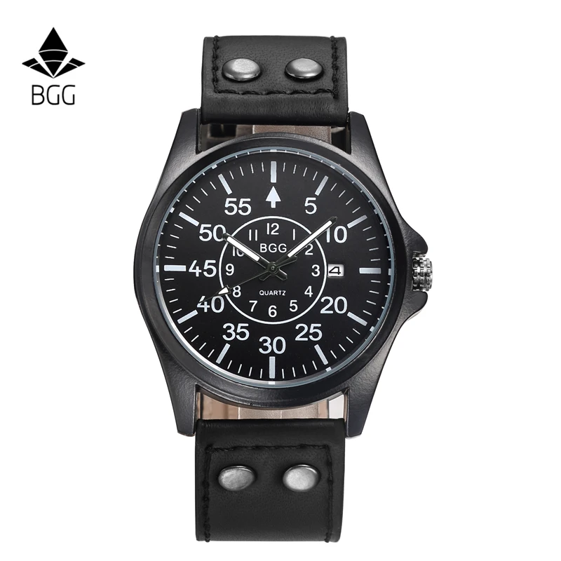 Новинка 2018 Бизнес Кварцевые часы мужские спортивные военные армейские с кожаным