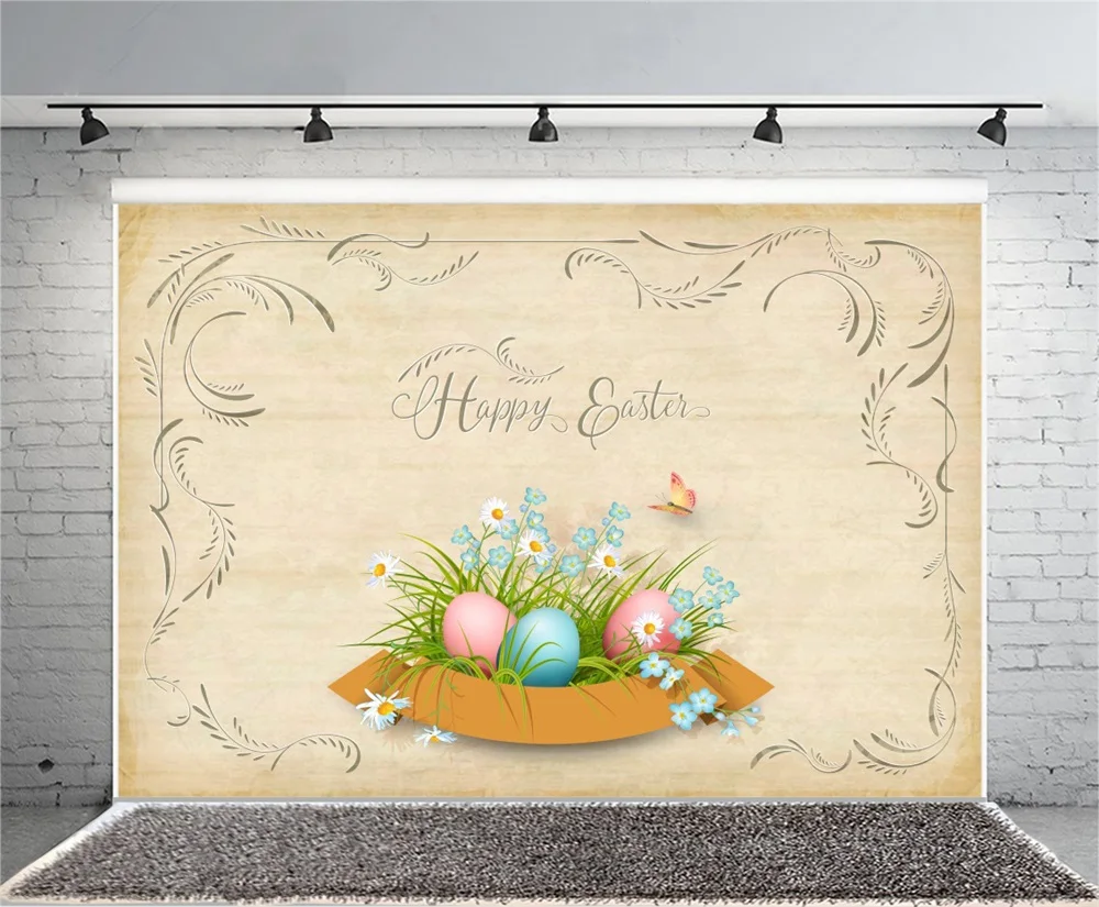 Laeacco Easter Eggs Flower Wooden Board Pattern Photography Backgrounds Customized Vinyl Photographic Backdrops For Photo Studio |
