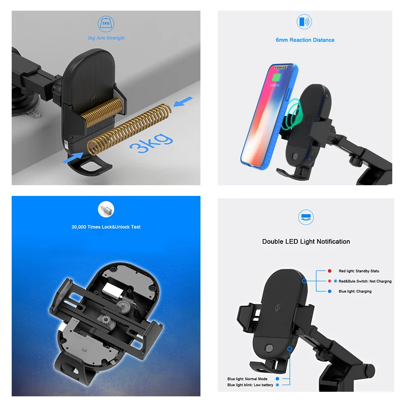 Qi Беспроводное Автомобильное зарядное устройство инфракрасный датчик Авто