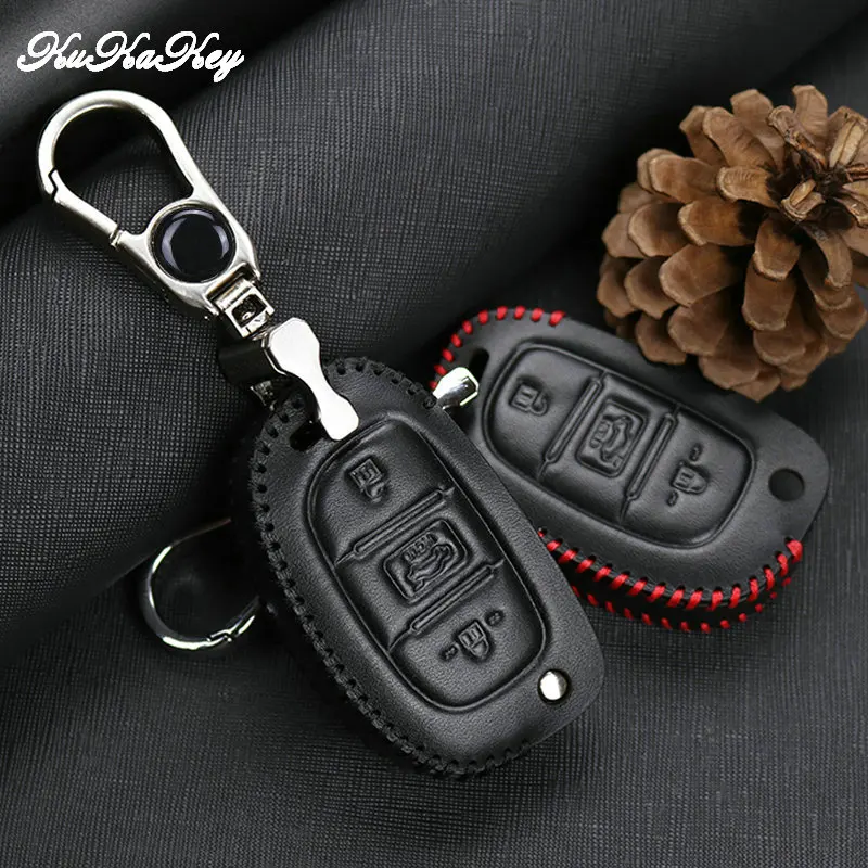 Кожаный чехол для ключей KUKAKEY 3 кнопки Hyundai I10 I20 IX25 IX35 IX45 Elantra Accent автомобильный