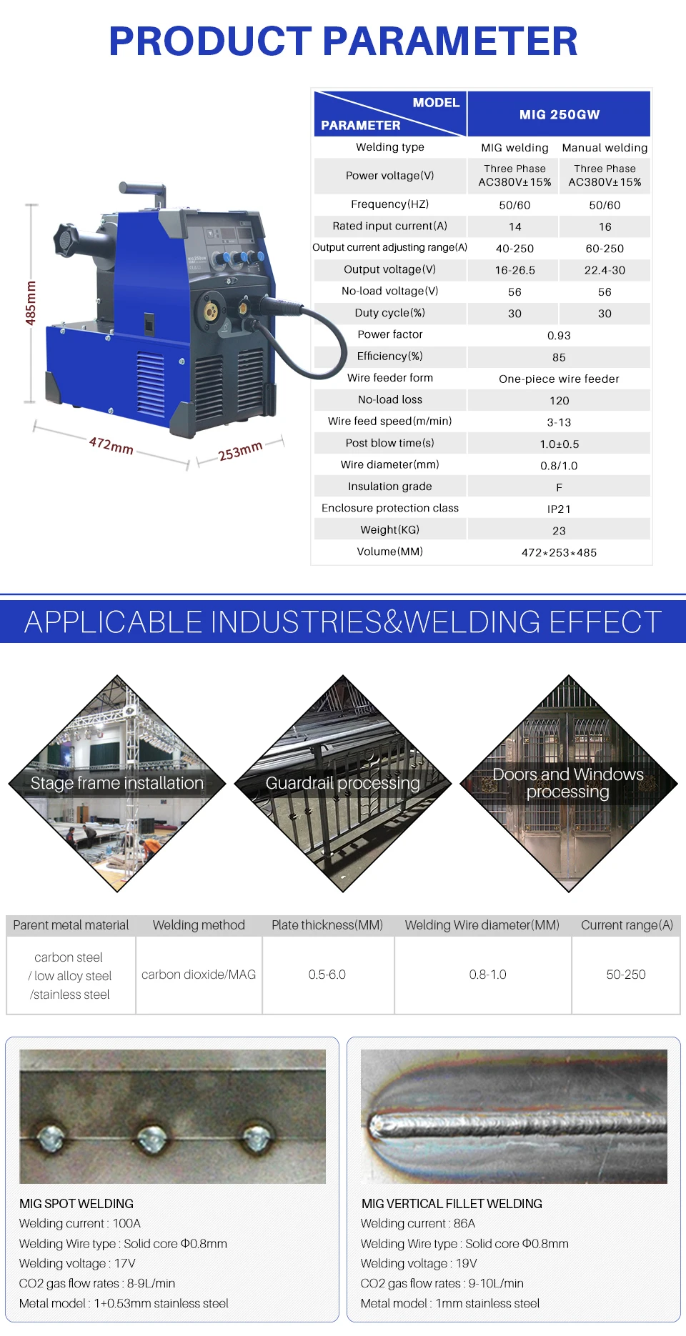 RILAND умный сварочный аппарат MIG250GW 380V 3P MIG СВАРОЧНЫЙ АППАРАТ IGBT инверторный Сварочный аппарат MMA MIG Электрический сварочный аппарат 180A 250A
