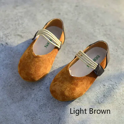 light brown Мокасины для маленьких девочек из натуральной кожи; мягкие однотонные туфли в винтажном стиле на плоской подошве; детская обувь на липучке; сезон весна-осень; размеры 23-35 - Цвет: light brown