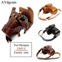 new luxury pu leather camera case bag cover for olympus em5 ii em5 mark ii camera with strap open battery design