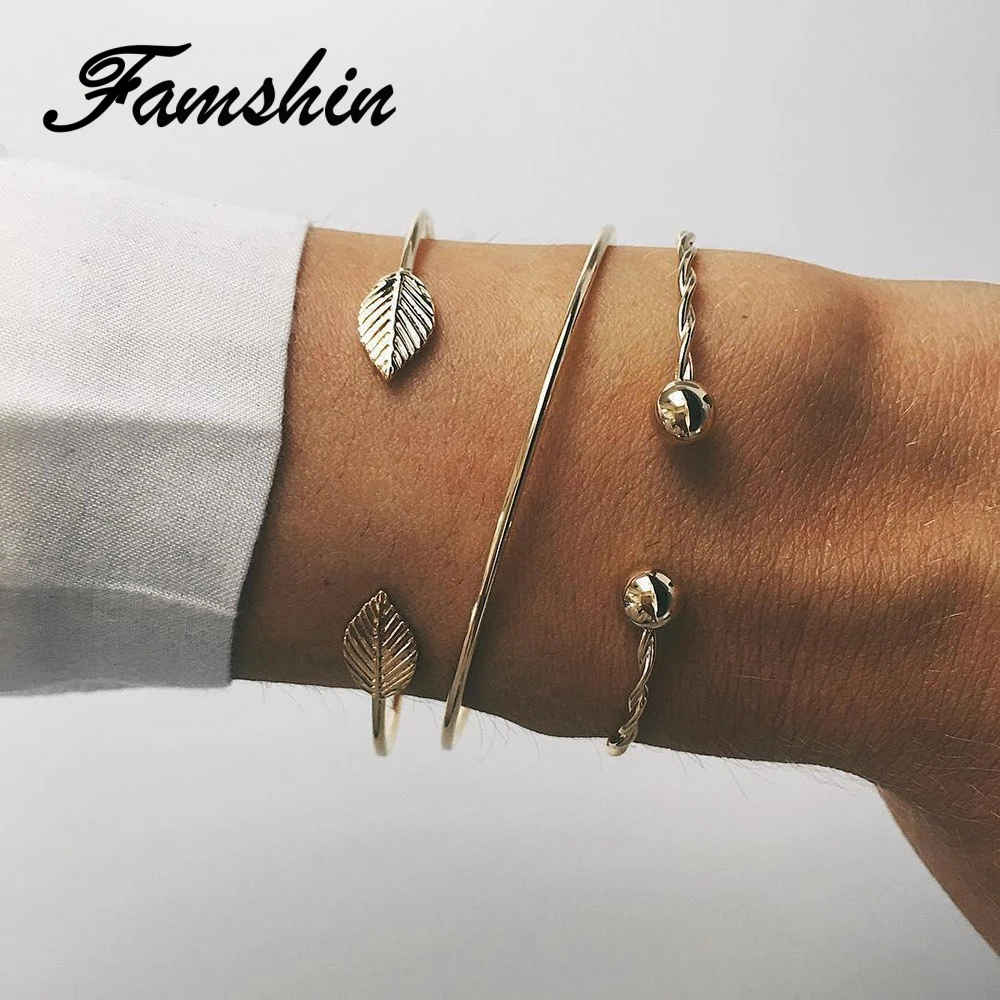 FAMSHIN 3 шт./компл. модные круглые браслеты с листьями спиральные для женщин