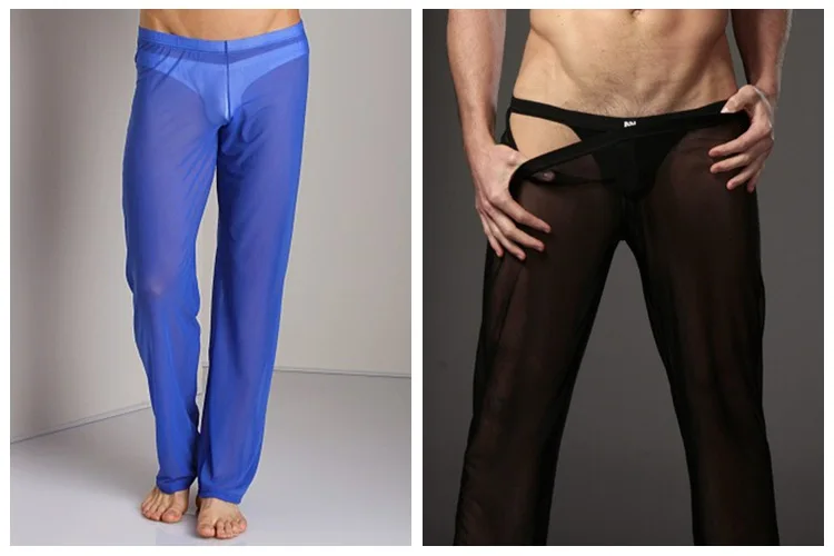 Мужские прозрачные сетчатые длинные брюки черные белые Размеры M L XL|Штаны для