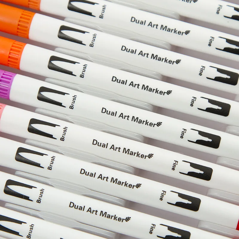 Двойные наконечники 100 цветов тонкая кисть маркер ручка на основе чернил