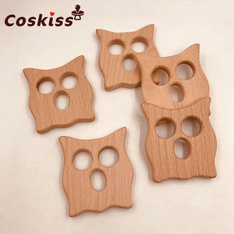 Baby Teether Wood Cat Shape Natrual Beech Wooden Owl Teething Toys Accessories Products Shower Gifts | Мать и ребенок