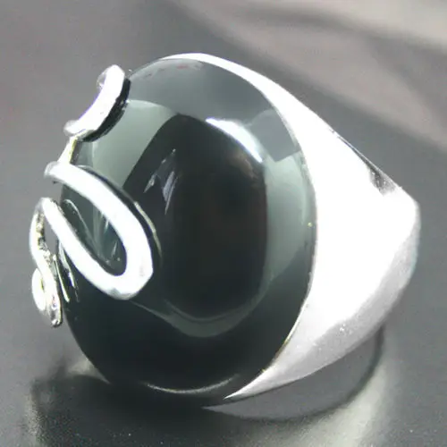Бесплатная доставка 17*21 мм Редкий Натуральный черный ONXY кольцо из стерлингового