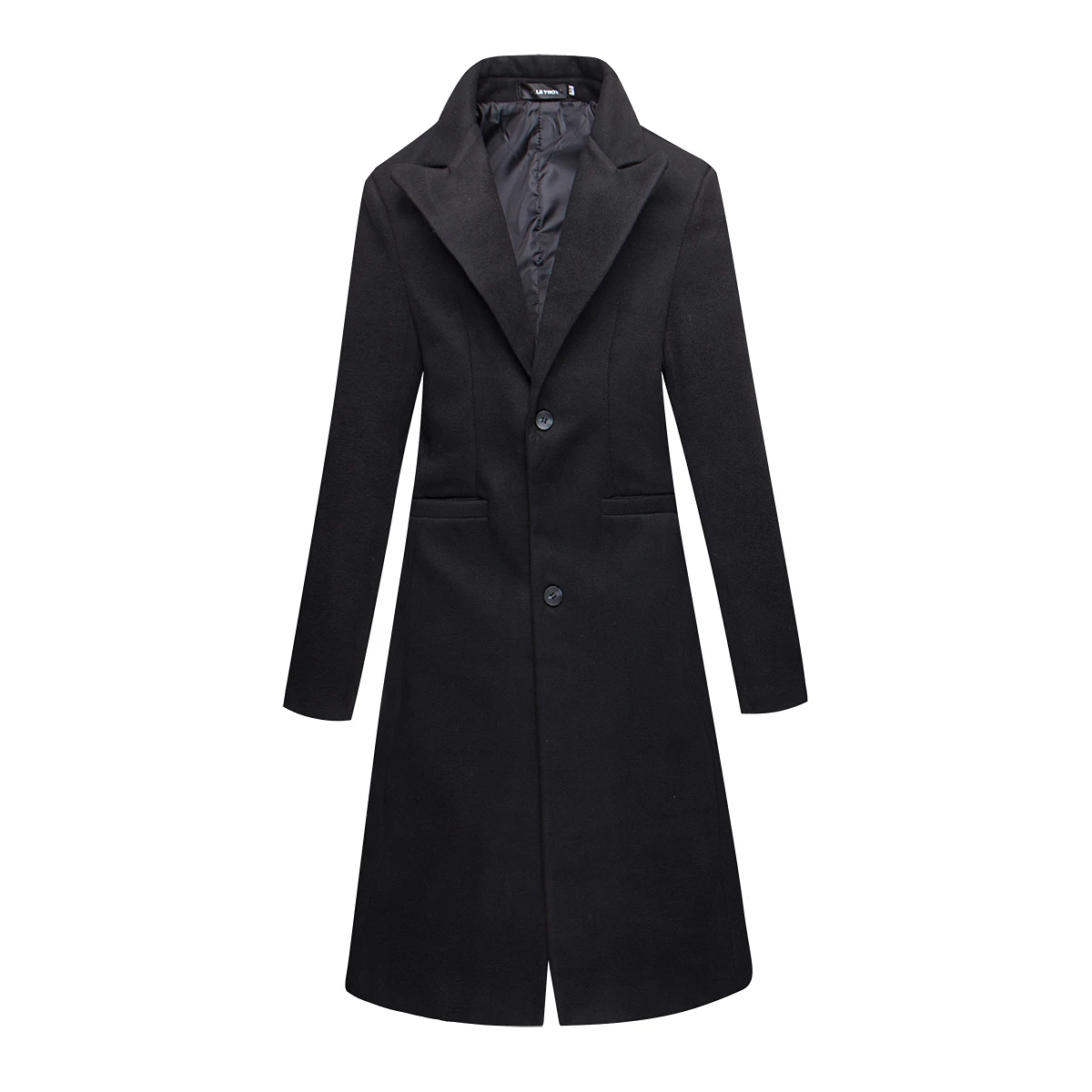 

2019 Winter New Men's Fashion Fine Pure Color Wool Warm Thick Leisure Long Trench Coats / Man Black Upscale Long Trench Coats