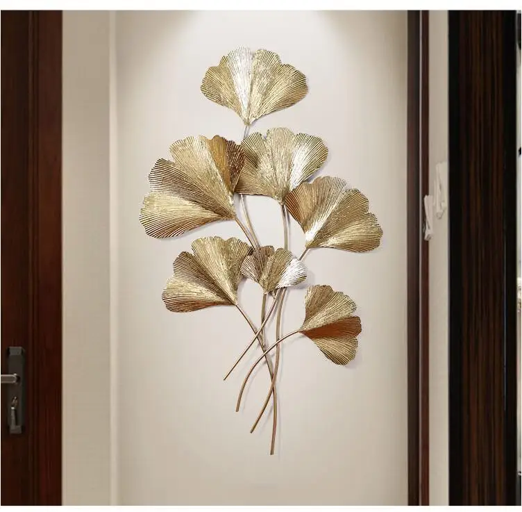 Modern Wrought Iron Ginkgo Biloba Wall Hanging Pendant Decoration Home Livingroom Mural Ornaments Hotel Sticker Crafts | Дом и сад