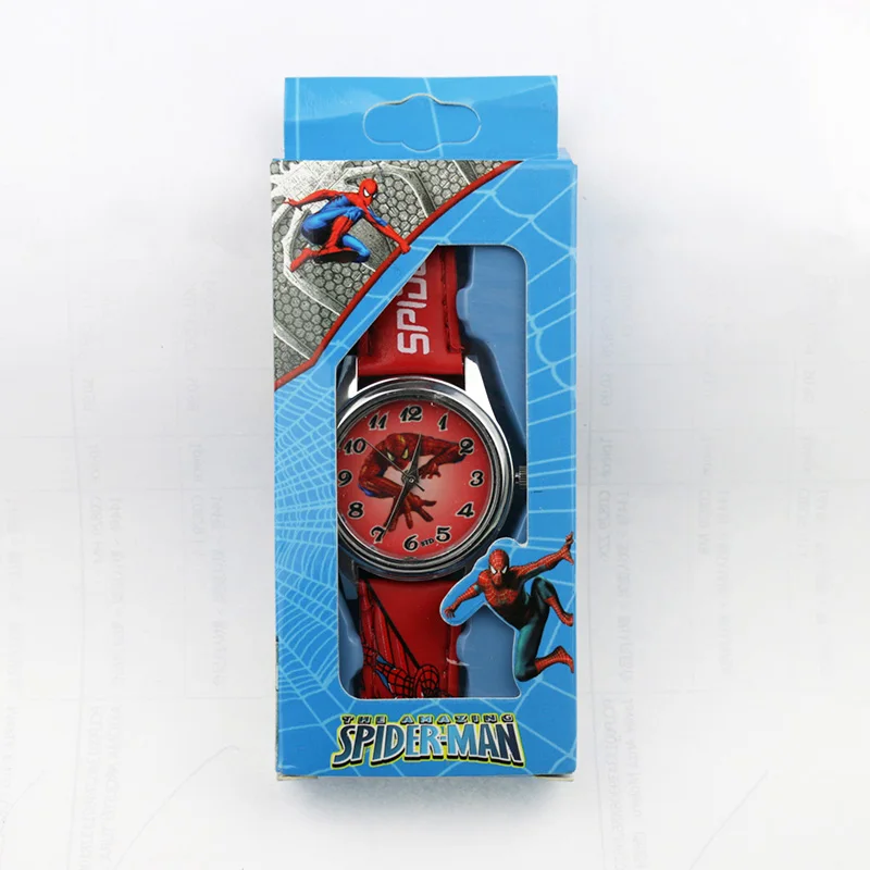 spiderman Red Детские часы с Бэтменом из мультфильма Человек-паук Бен 10 Supreman детские часы для мальчиков с кожаным ремешком кварцевые часы Reloj Nino подарок для мальчика - Цвет: spiderman Red