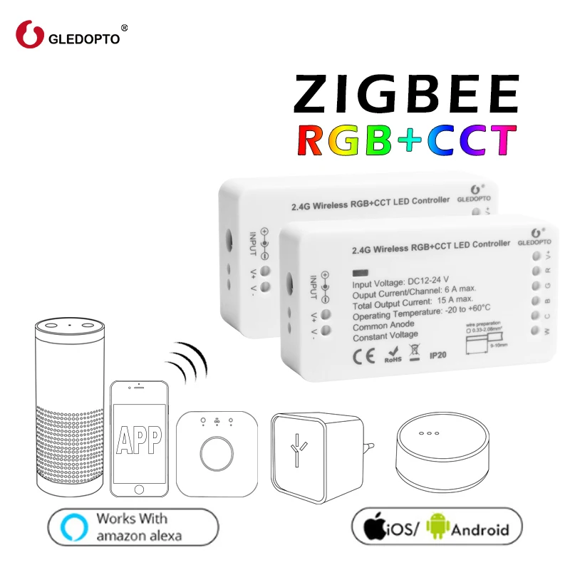 

Gledopto 1ID/2ID rgb + cct светодиодный контроллер ZIGBEE ZLL DC12-24V контроллер полосы света rgbw/cw работает whit echo plus smart app contro