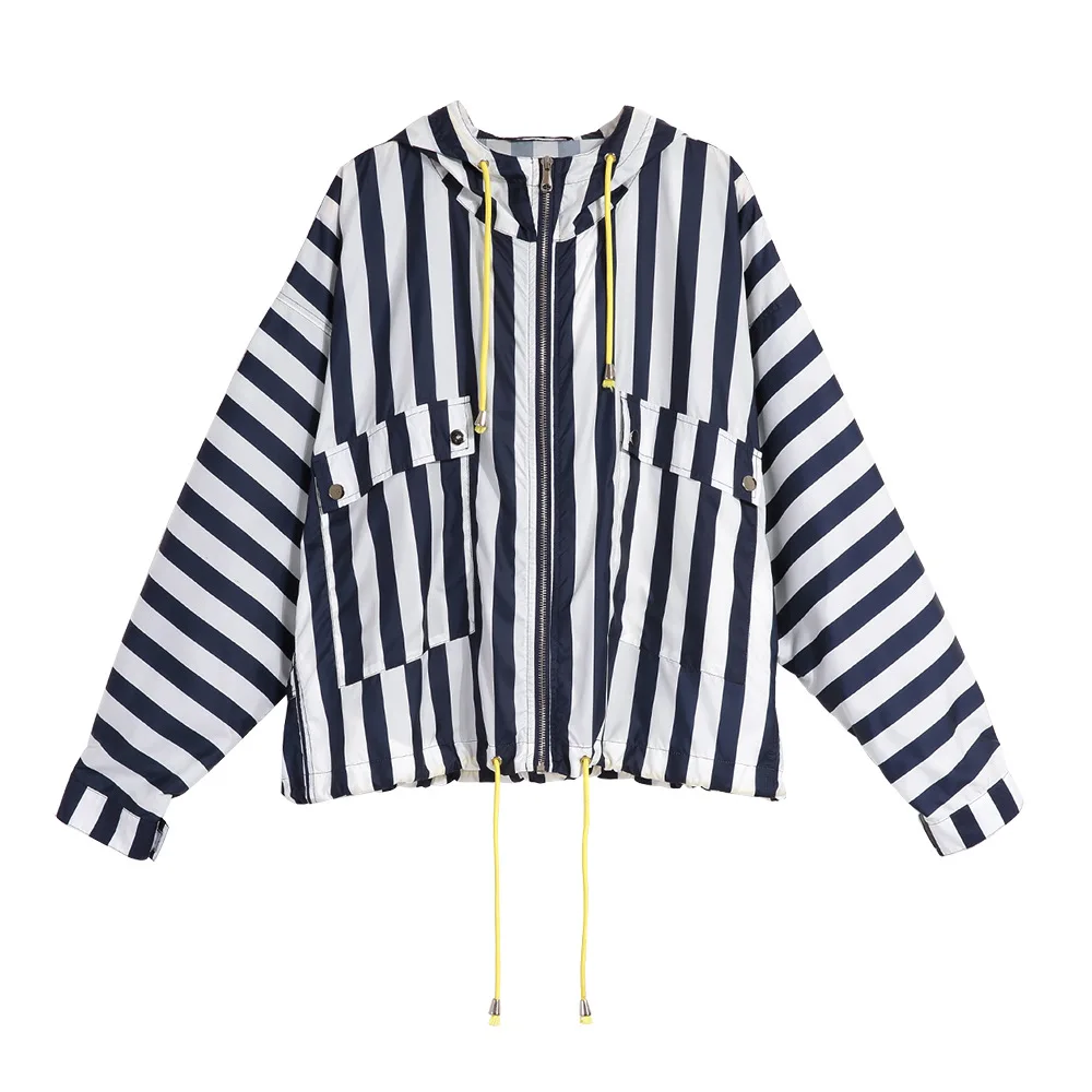 Fashion Office Lady Full Sleeve Trench Coat for Women British Bat Sleeved Long European Windbreakers Striped Fall Overcoat | Женская