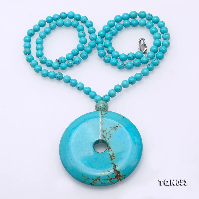 JYX Ping buckleTurquoise ожерелье 6-10 мм ярко-синее круглое бирюзовое ожерелье AAA ручной работы ожерелье из бус из драгоценного камня 25,5"