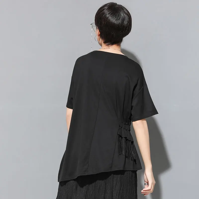 [XITAO] 2019 летняя Европейская мода новая свободная футболка с круглым вырезом и