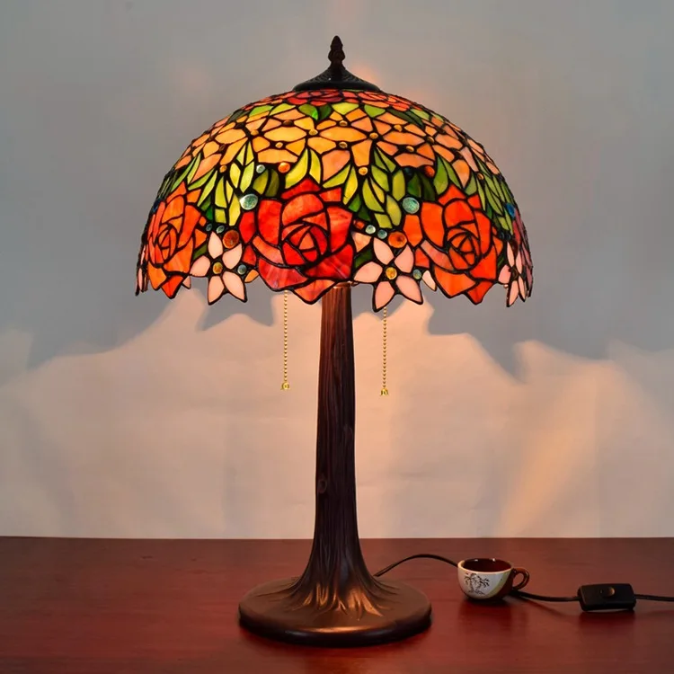 16 дюймов Роза цветы Тиффани настольная лампа Кантри Стиль Витражная Лампа для