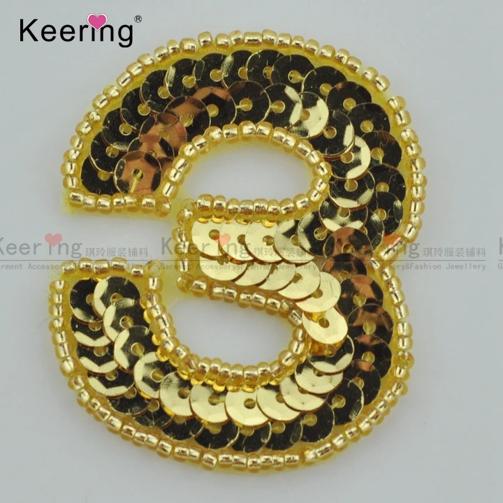 Необычные цифры &quot3&quot дизайн золотой цвет блесток аппликация WRAB 011|sequin applique|number
