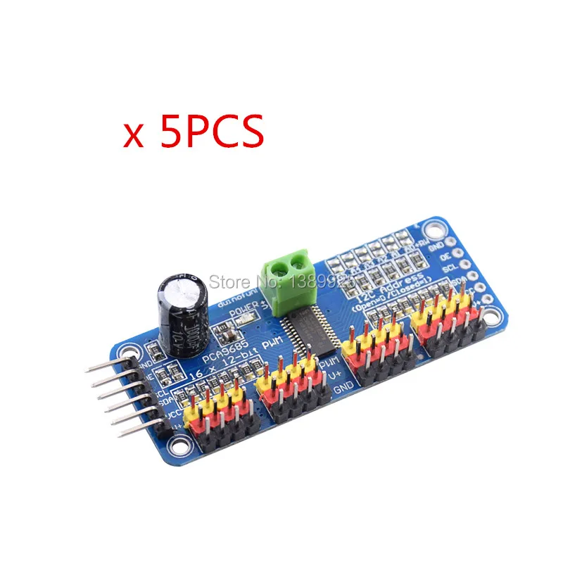 

5pcs/lot 16 Channel 12-bit PWM/Servo Driver-I2C interface PCA9685 module for arduino or Raspberry pi shield module servo shield