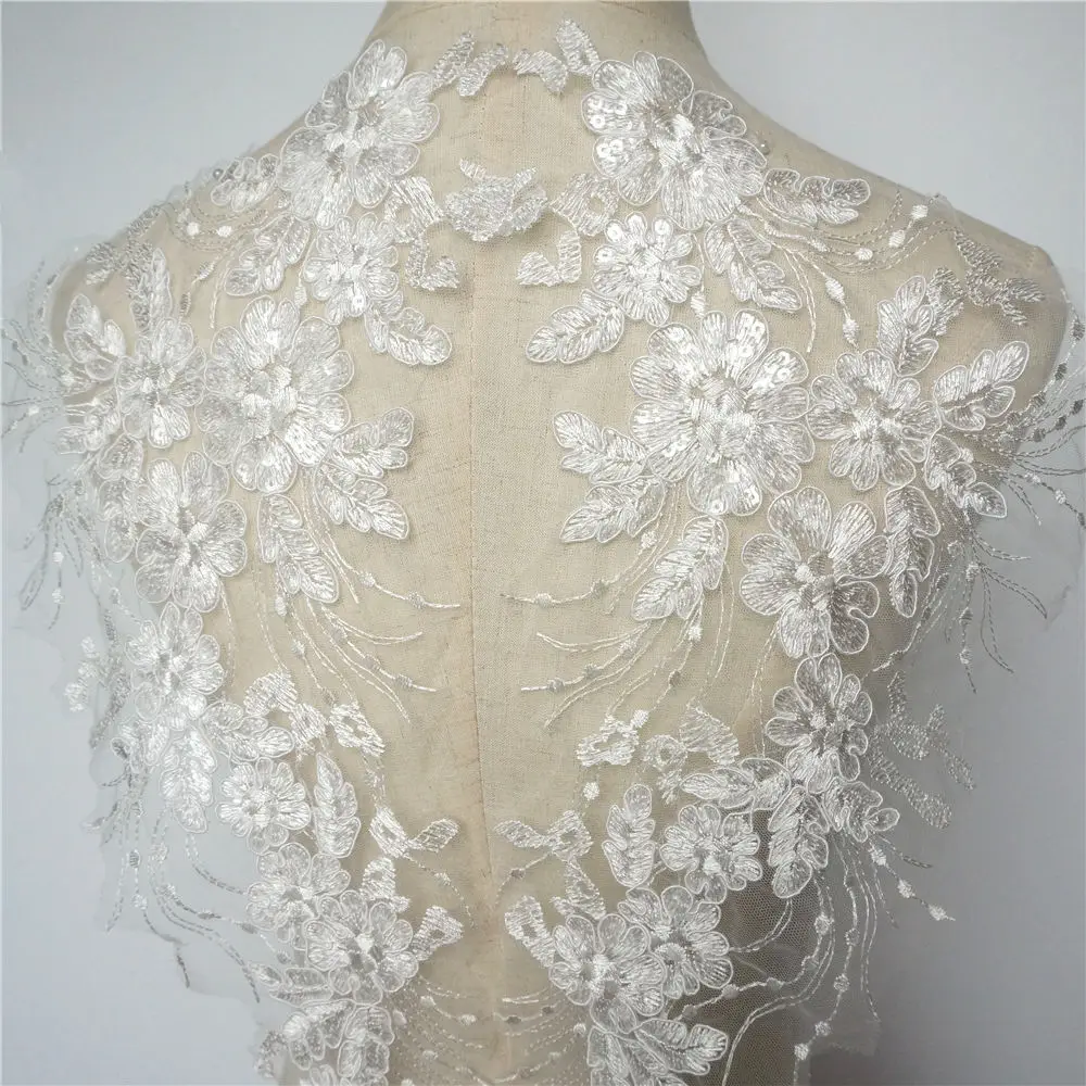 2 шт. белые цветы кисточка свадебные аппликации пайетки кружевная отделка ткань