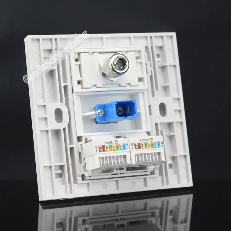 Настенная пластина 4 порта двойной CAT5E RJ45 сеть LAN + SC оптическое волокно ТВ разъем